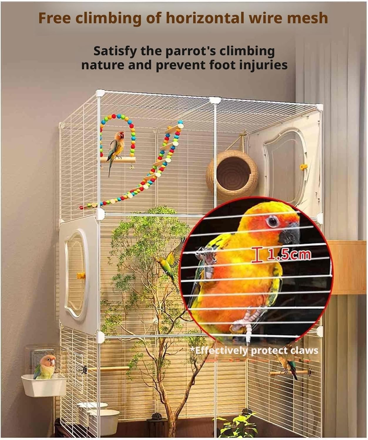 Acrylic Bird Cage, Canary Bird Cage, Birdcages for Budgies, Highly Transparent, Horizontal Wire Mesh, 9-Piece Set