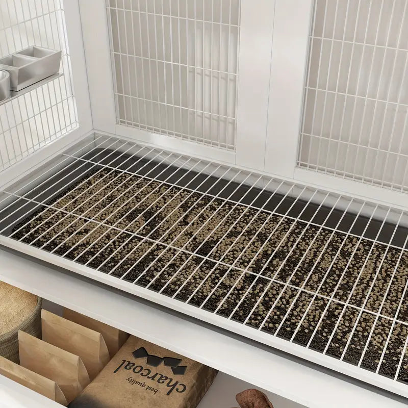 [Modern White Bird Cage] Modern White Bird Cage with Dual Drawer Storage & Bottom Tray - Multifunctional Bird Nest House, Fenced Ventilation (39.3"W X 19.6"D X 63"H)