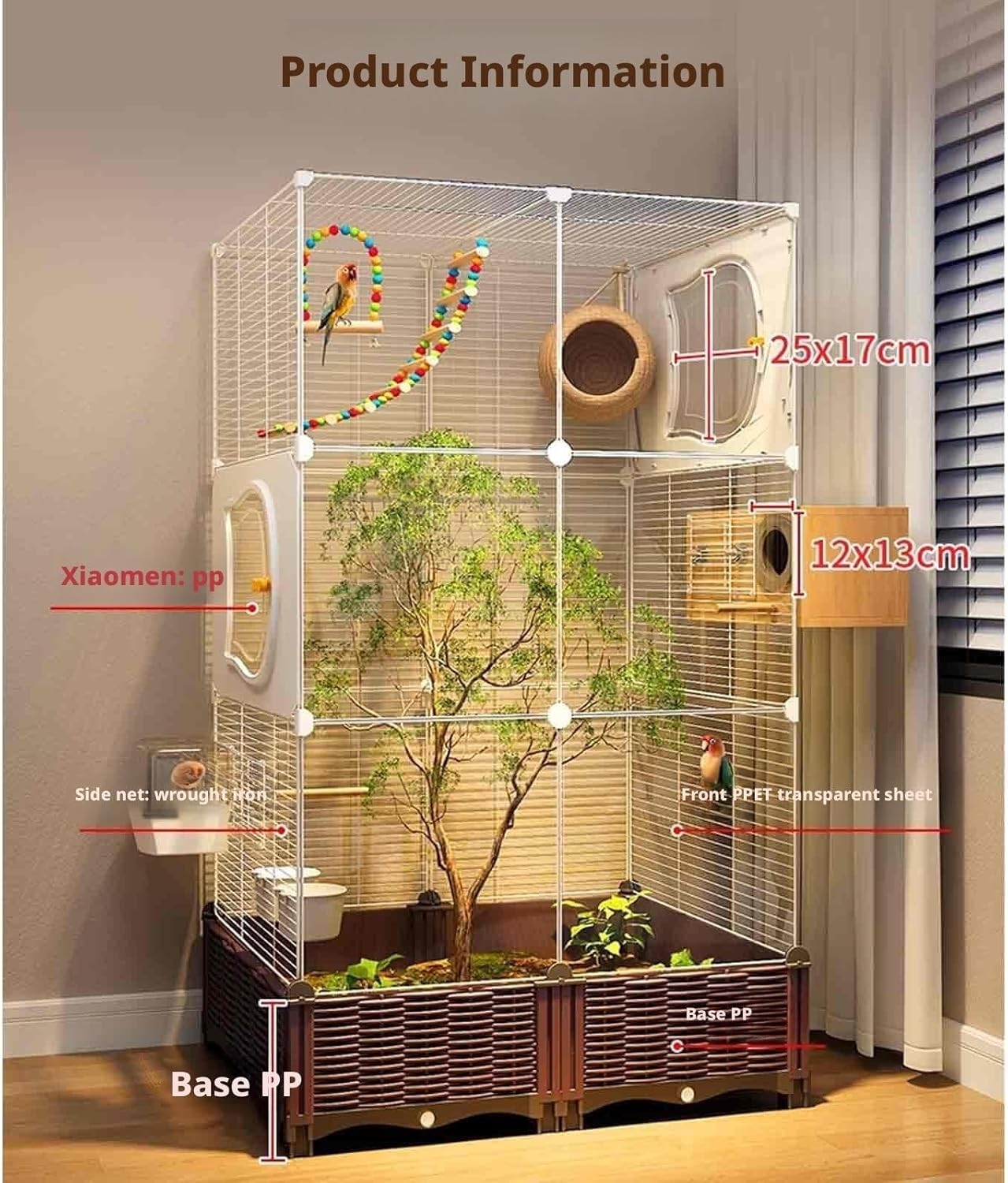 Acrylic Bird Cage, Canary Bird Cage, Birdcages for Budgies, Highly Transparent, Horizontal Wire Mesh, 9-Piece Set