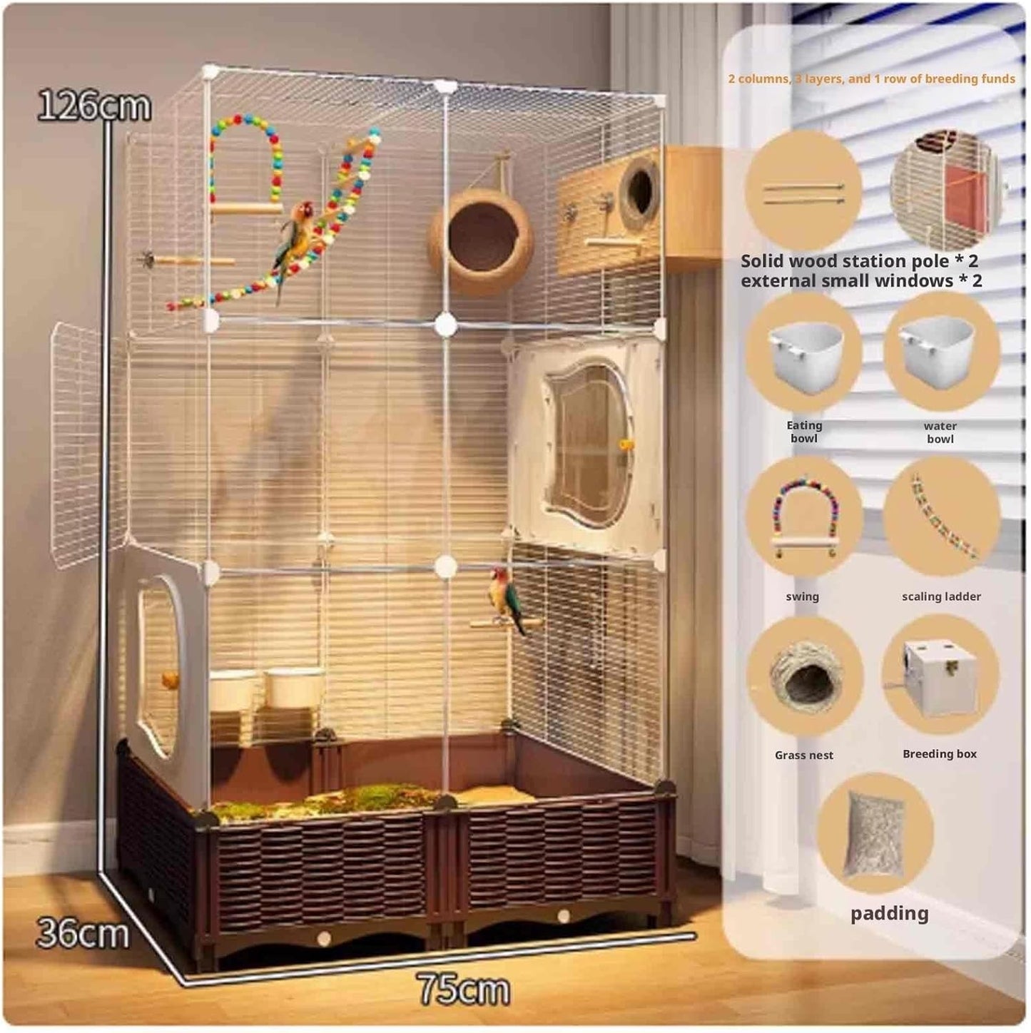 Acrylic Bird Cage, Canary Bird Cage, Birdcages for Budgies, Highly Transparent, Horizontal Wire Mesh, 9-Piece Set