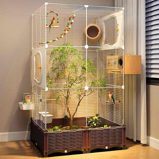 Acrylic Bird Cage, Canary Bird Cage, Birdcages for Budgies, Highly Transparent, Horizontal Wire Mesh, 9-Piece Set