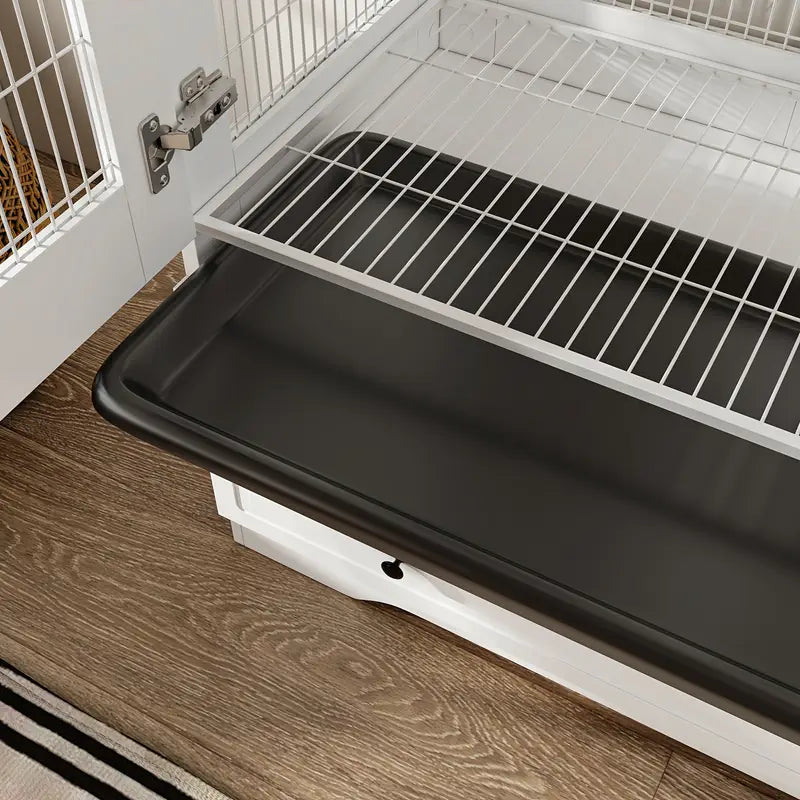 [Modern White Bird Cage] Modern White Bird Cage with Dual Drawer Storage & Bottom Tray - Multifunctional Bird Nest House, Fenced Ventilation (39.3"W X 19.6"D X 63"H)