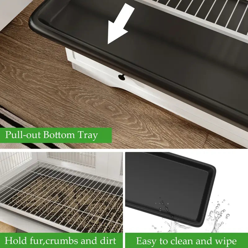 [Modern White Bird Cage] Modern White Bird Cage with Dual Drawer Storage & Bottom Tray - Multifunctional Bird Nest House, Fenced Ventilation (39.3"W X 19.6"D X 63"H)